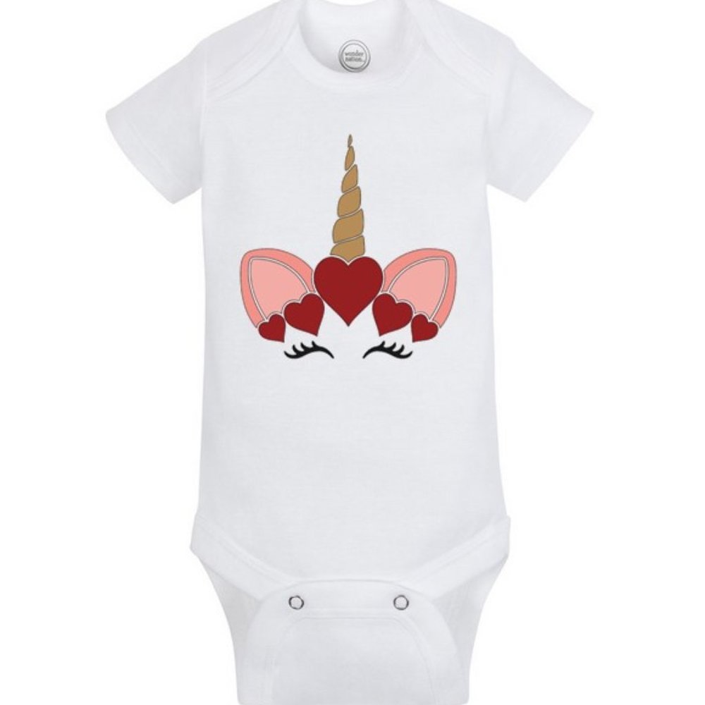 Unicorn with 5 Hearts Baby or Infant Onsie - Picture 1 of 1